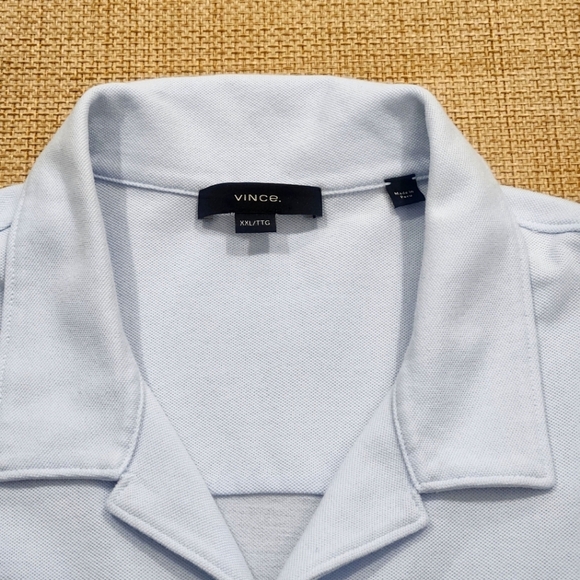 Vince Mens Shirt Button Up Short Sleeve Blue Knit Slub Cotton Size XXL EUC - Picture 4 of 7